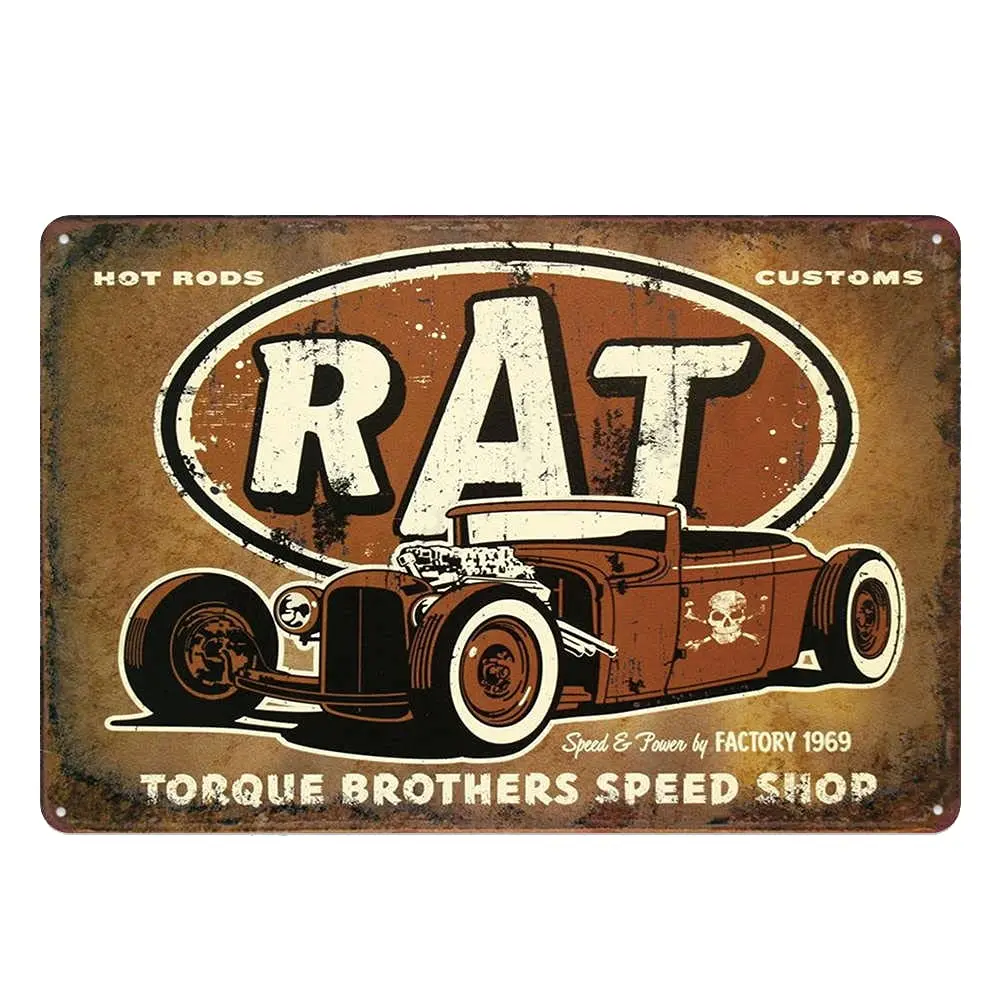 Old School Hot Rod Riders Poster Vinatge Metal Tin Signs Classic Car Metal Sign Plate Per Garage Home Dorm Garden Wall Art Decor