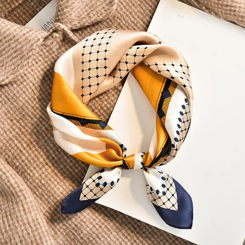 Silk Scarf Printed Scarf Women Scarves Luxury Brand Silk Square Plaid Scarf Satin Neck Hair Tie Band Soft Print Shawl Wrap Headkerchief Female Hair Band Wrist