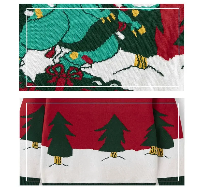 새로운 2025 겨울 어린이 크리스마스 스웨터 공룡 프린트 따뜻한 부드러운 니트웨어  소년 소녀 의류 크리스마스 룩 풀오버 탑