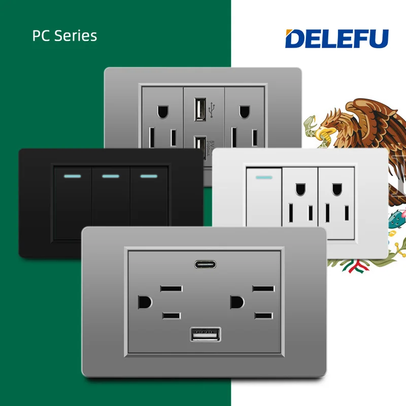 DELEFUPlasticPanelUSStandardOutletDoubleUSBTypeCWallPower