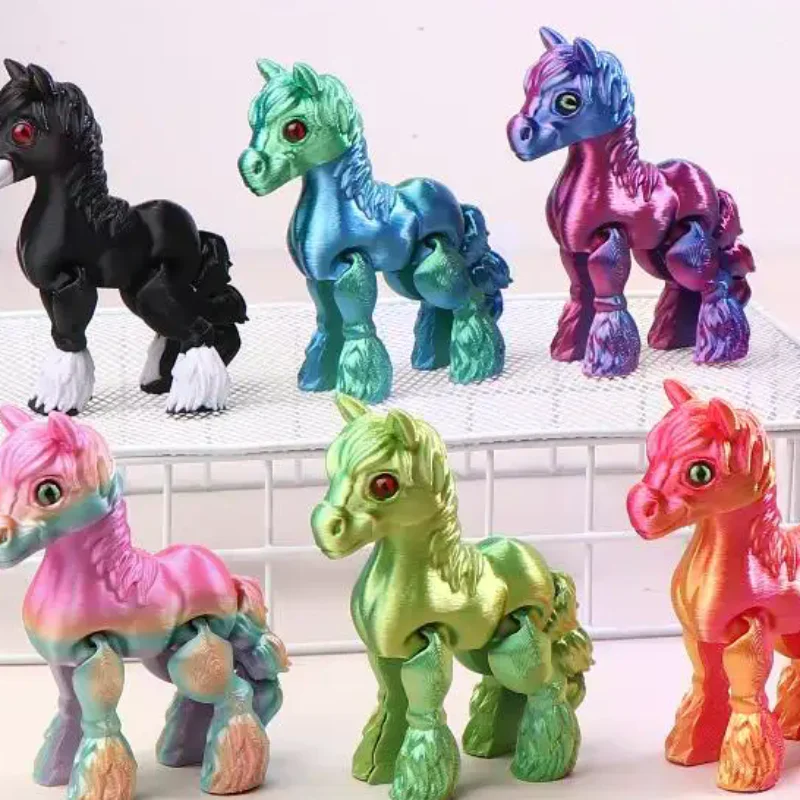 3D Printed Toy Sunshine Rainbow Horse Simulated Statue Cute Pony Joint Tail Movable Figurine Office Decor Children's Gift