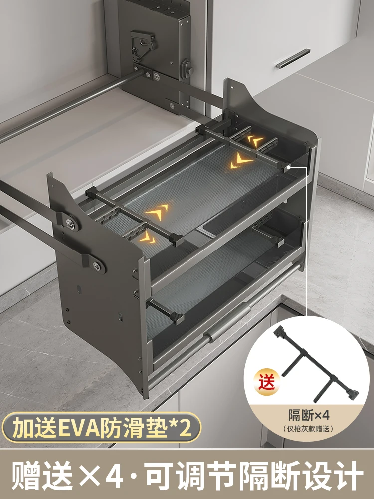 Kitchen Storage Accessories Hanging Cabinet Lifting Basket Kitchen Cabinet Pull-down Seasoning Basket Top Up and Down Cu