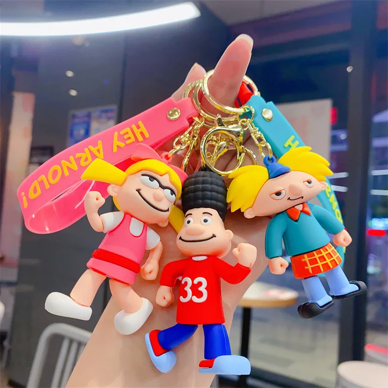 

New Kawaii Cartoon Action Figure Hey Arnold! Keychain Arnold Shortman Figurines PVC Toys Bag Car Key Ring Pendant Children Gift