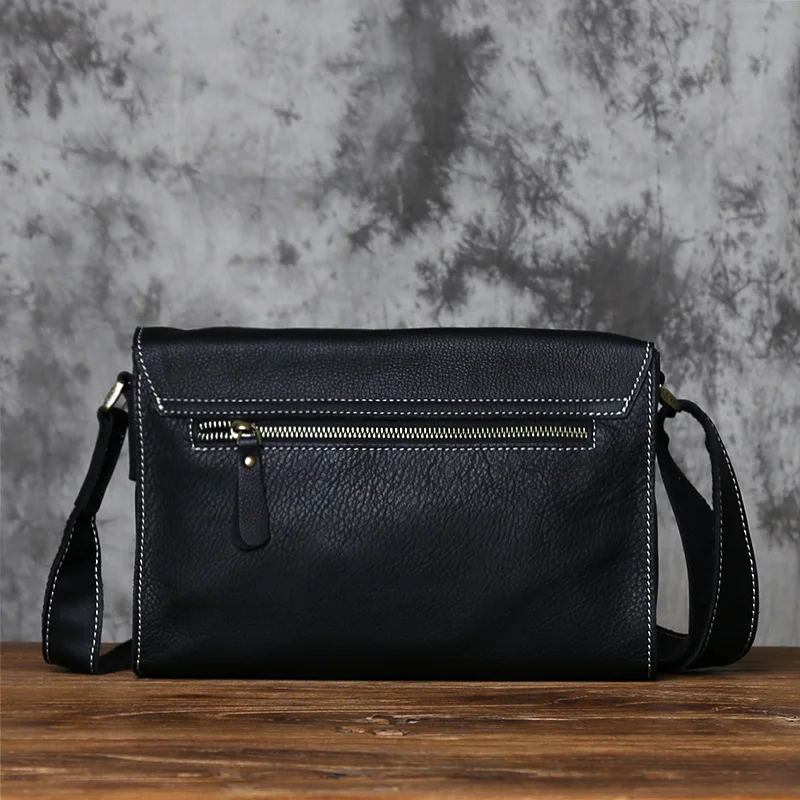 NZPJ Genuine Leather Men's Messenger Bag Top Layer Cowhide Shoulder Bag  Crossbody Bag Tablet Bag Suitable For 10 Inch IPad