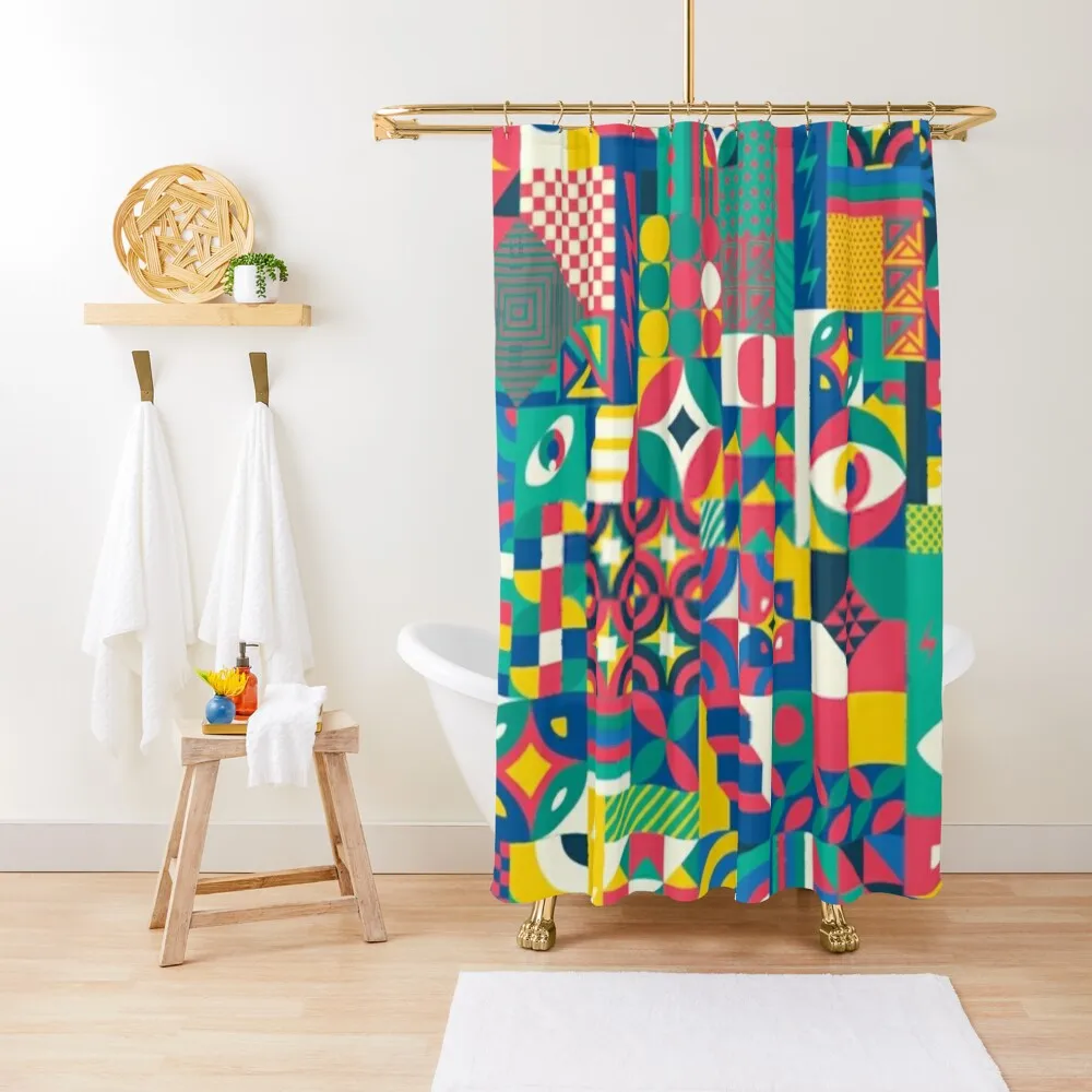 

Memphis Color Block Shower Curtain Anti-Mold Waterproof Shower Shower Bath Anime Bathroom Curtain