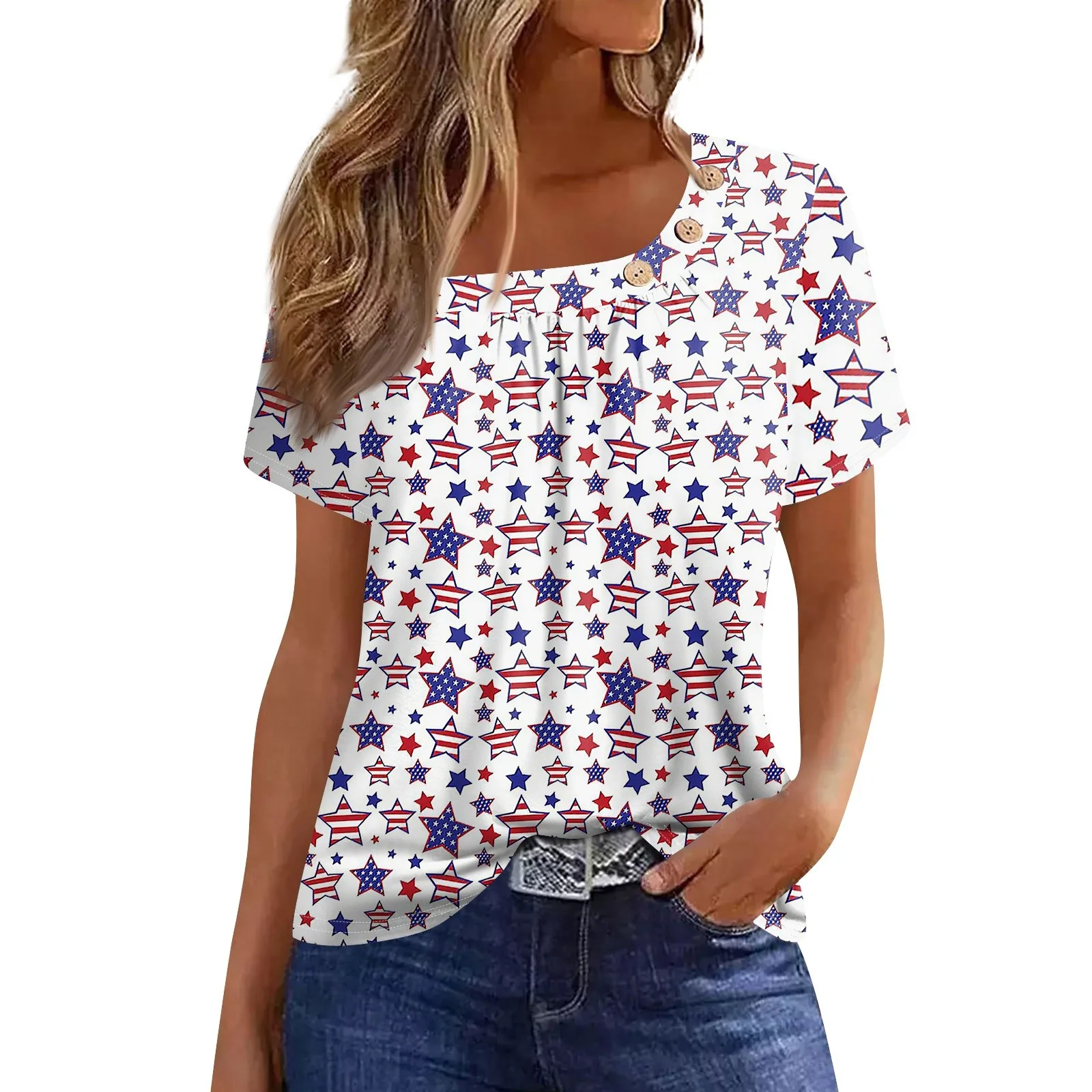 

Summer Tops For Women Independence Day Print For Women O-Collar Short Sleeve Comfy Womens Tops T Shirts camisetas femininas