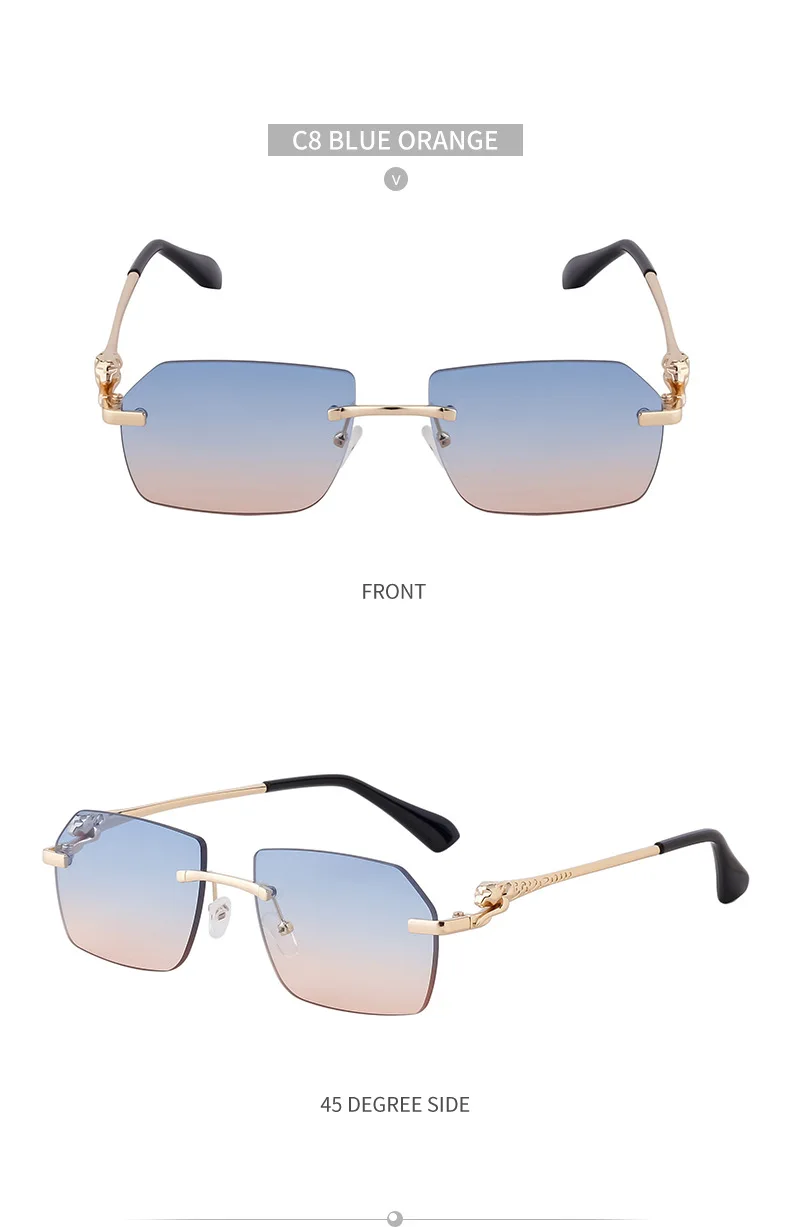 Retro Sonnenbrille Für Herren Quadratisch Randlos Leopard_voghion.com