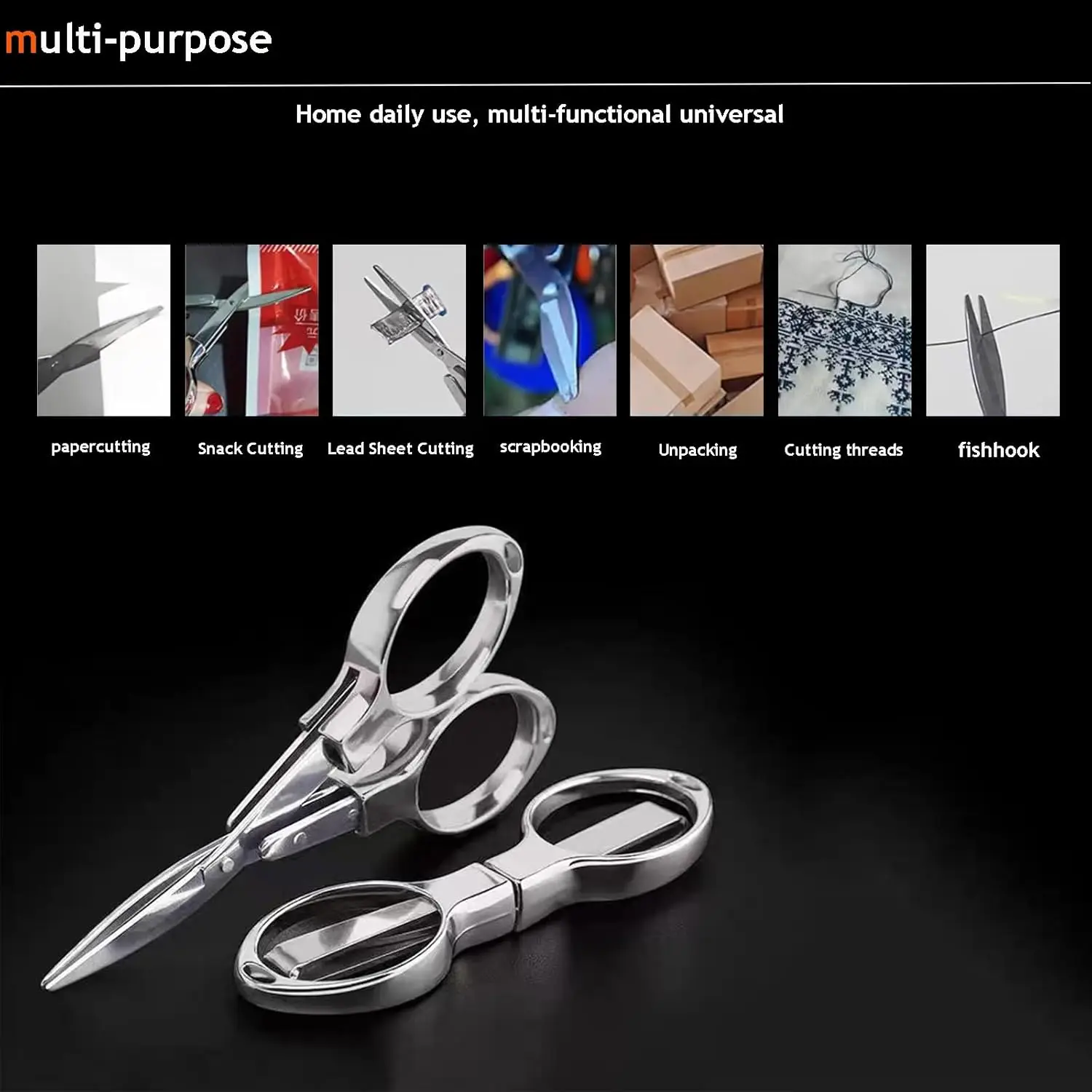 12Pcs Foldable silver scissors with stainless steel blades and a plastic handle. Ideal for school, office, home, and DIY crafts - 6