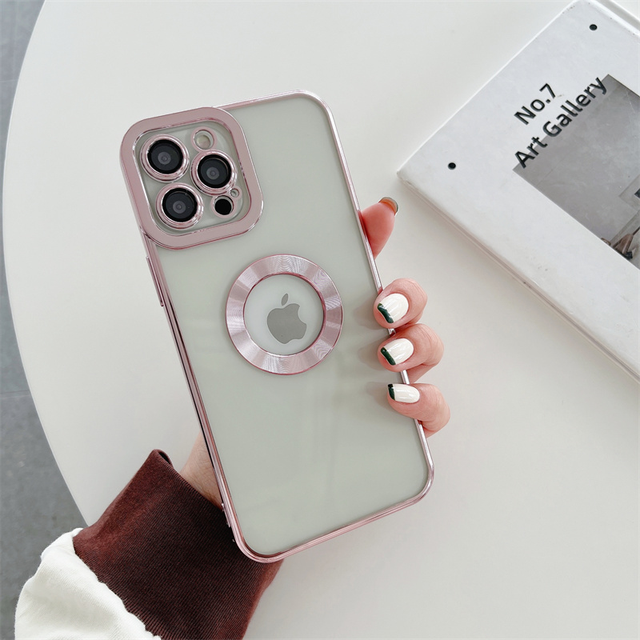 Transparent Plating Logo Hole Case for iPhone 13 Pro Max Glass Camera Protector for iPhone 11 12 Pro Max Xs 7 8Plus Cover