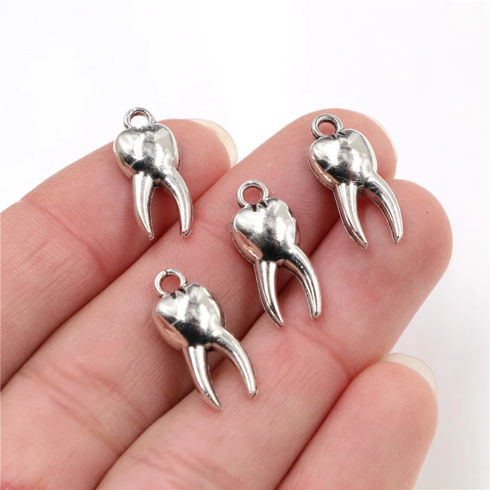19x8mm 30pcs Antike Silber Überzogene Gold überzogene Zahn Handgemachte Charme Anhänger: DIY für armband halskette