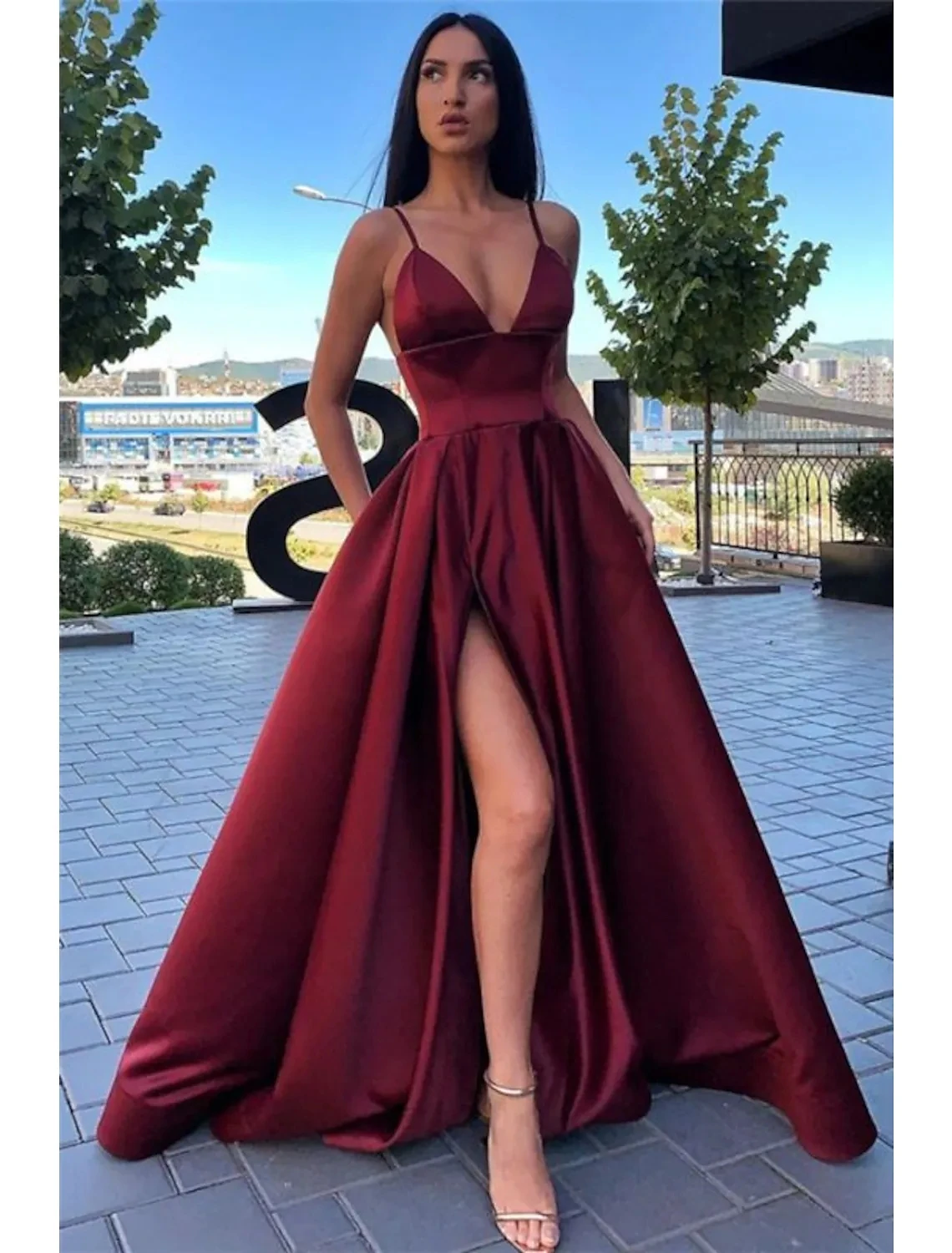 Sexy A-line Slit Formal Evening Dress 2022 Blue/Silver Spaghetti Strap Satin Pleats Prom Party Gowns Robe De Soiree Vestidos red evening gowns