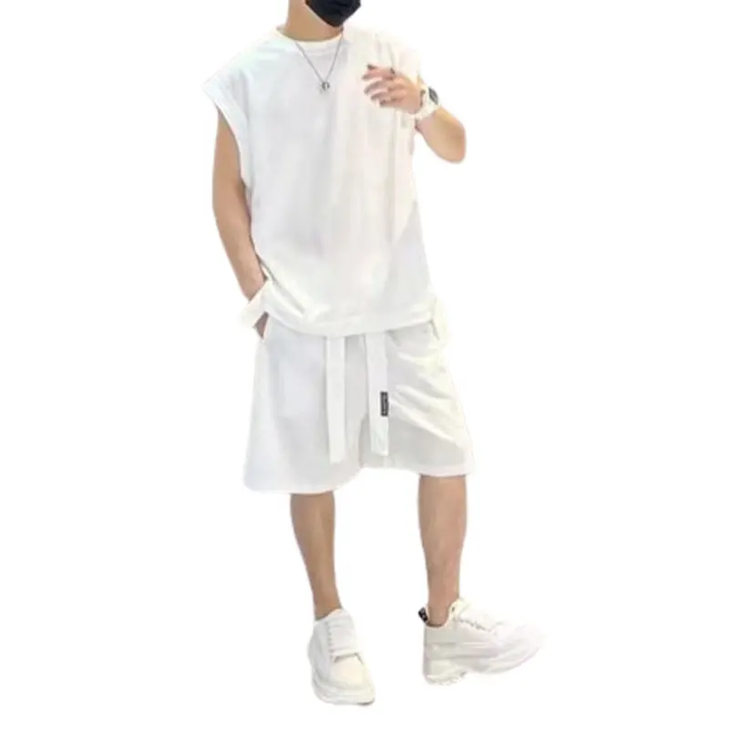 2024 Elegant Fashion Harajuku Slim Fit Ropa Hombre Loose Casual All Match Sports Shorts Set Solid Sleeveless Vest Two Piece Set