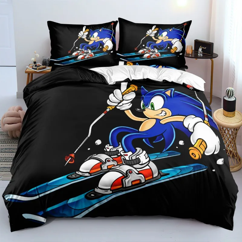 thumbnail image 1 of Juego de ropa de cama con dibujos animados de Sonic The Hedgehog para niños, funda de edredón con estampado 3D de Anime Harajuku y funda de almohada, ropa de cama textil para el hogar, 1 of 5