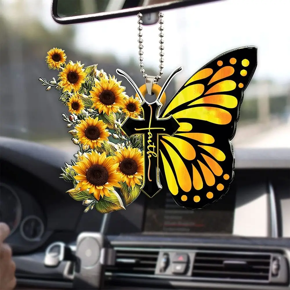 1PcButterflyCrossHangingDecorationForCarSunflowerButterflyCar