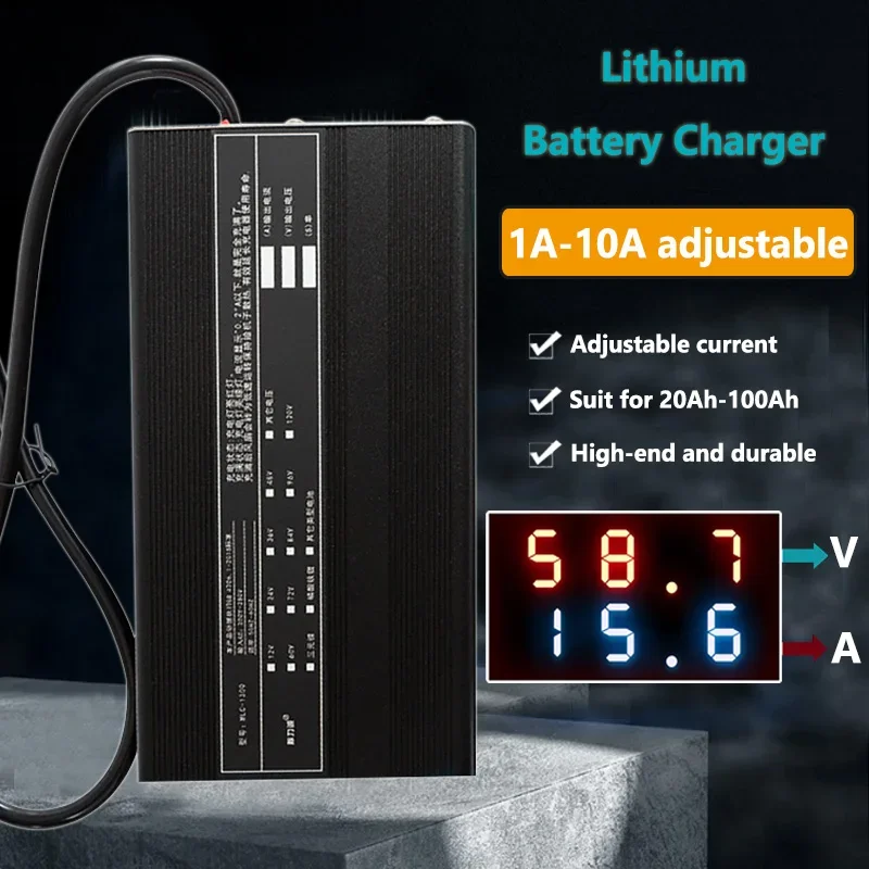 

10A 48V 58.4V 72V 60V 67.2V 84V 87.6V Li-ion LiPo Lifepo4 Lithium Battery Charger Curren Adjust Fast Charge ebike 16S 20S 24S