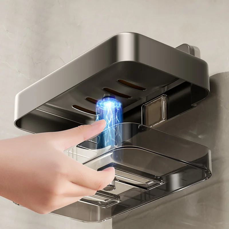Soap Holder Shower Soap Tray Soap Dish Rack Bathroom Soap Dish No Drill Wall Mounted Soap Holder Aluminum Alloy Sponge Storage Organizer Bathroom Accessories
