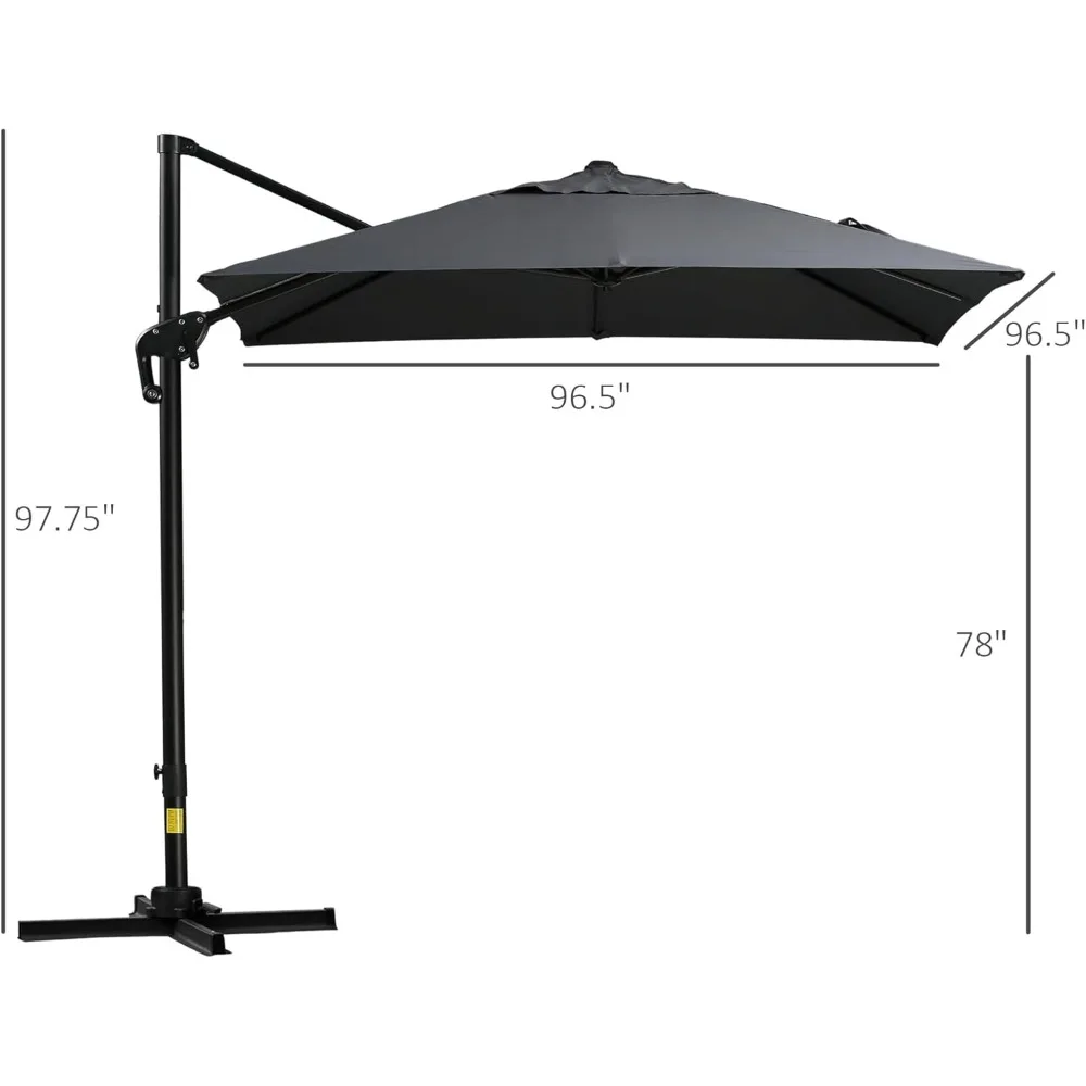 8FT Cantilever Patio Umbrella, Square Outdoor Offset Umbrella with 360° Rotation, Aluminum Hanging Umbrella with 3-Posi 2