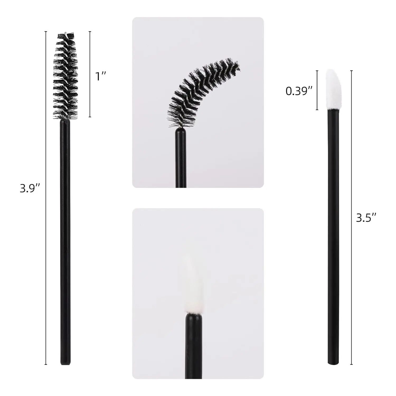 100 Pcs 스풀리 마스카라 완드 및 립 브러쉬 완드, 일회용 속눈썹 브러쉬 립스틱 테스터 메이크업 애플리케이터 도구(검은색)