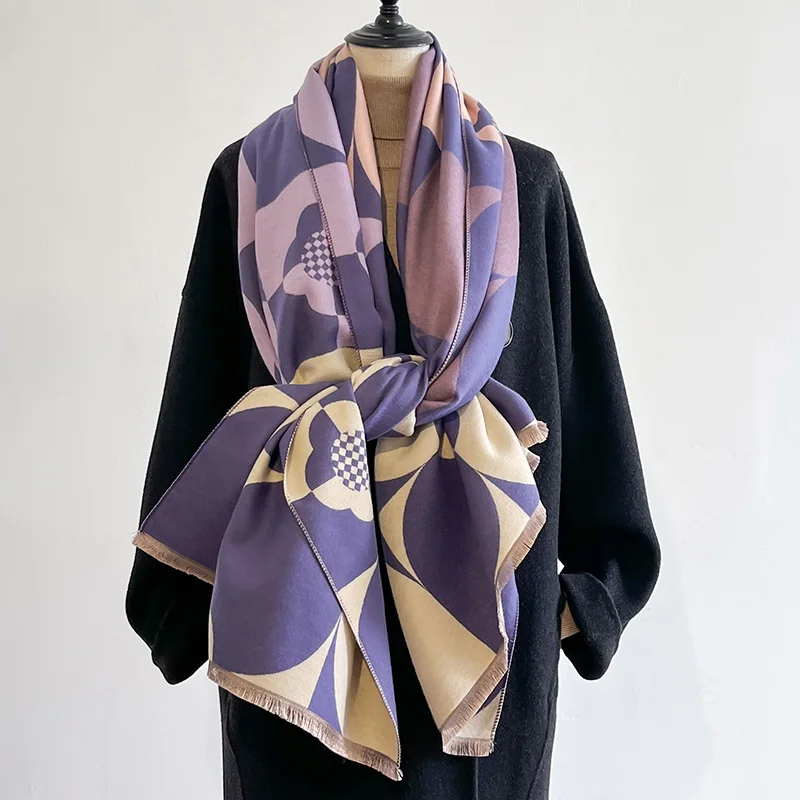 Luxury Brand Two-Sided Jacquard Scarf Imitation Cashmere Soft Warm Fringe Pashmina Shawl Winter Coldproof Windproof Blanket