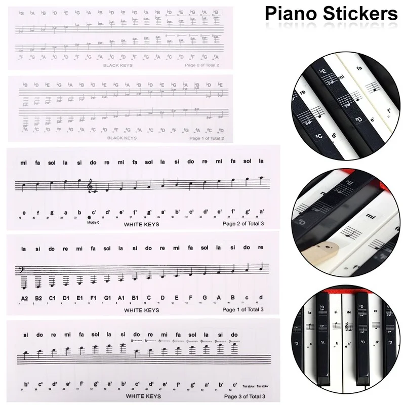 Piano Stickers 54/61/88 Key Transparent PVC Keyboard Stave Electronic Name Note Sticker Accessories piano stickers