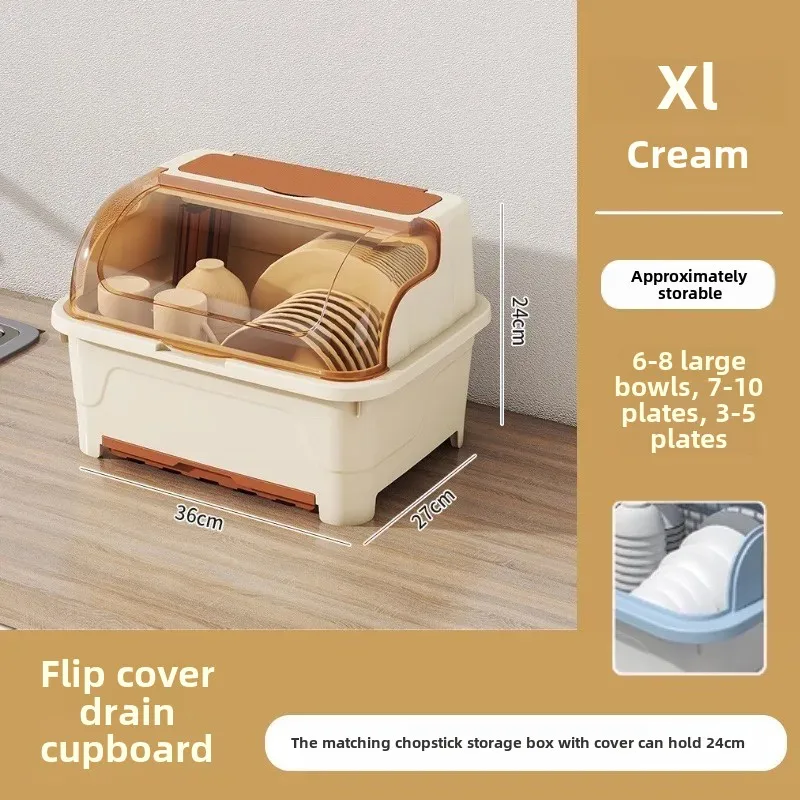 Sealed Tableware Storage Box with Lid Dish Drying Rack Drainage Tray Plastic Kitchen Storage Rack for Plates and Utensils