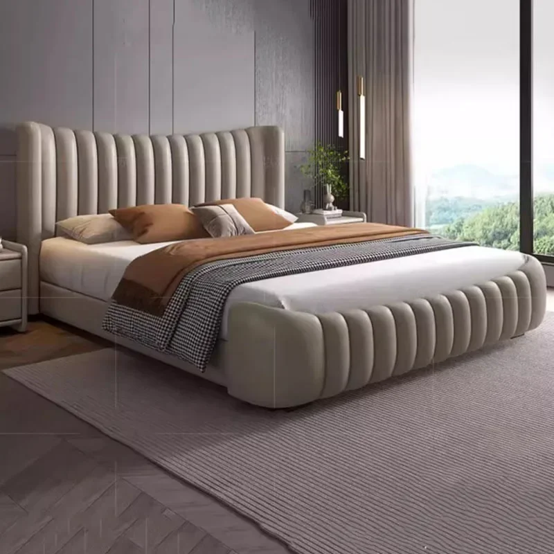 

Luxury Nordic Aesthetic Double Bed Queen Size Master Queen Modern Double Bed Genuine Leather Cama Box Bedroom Literas Furniture