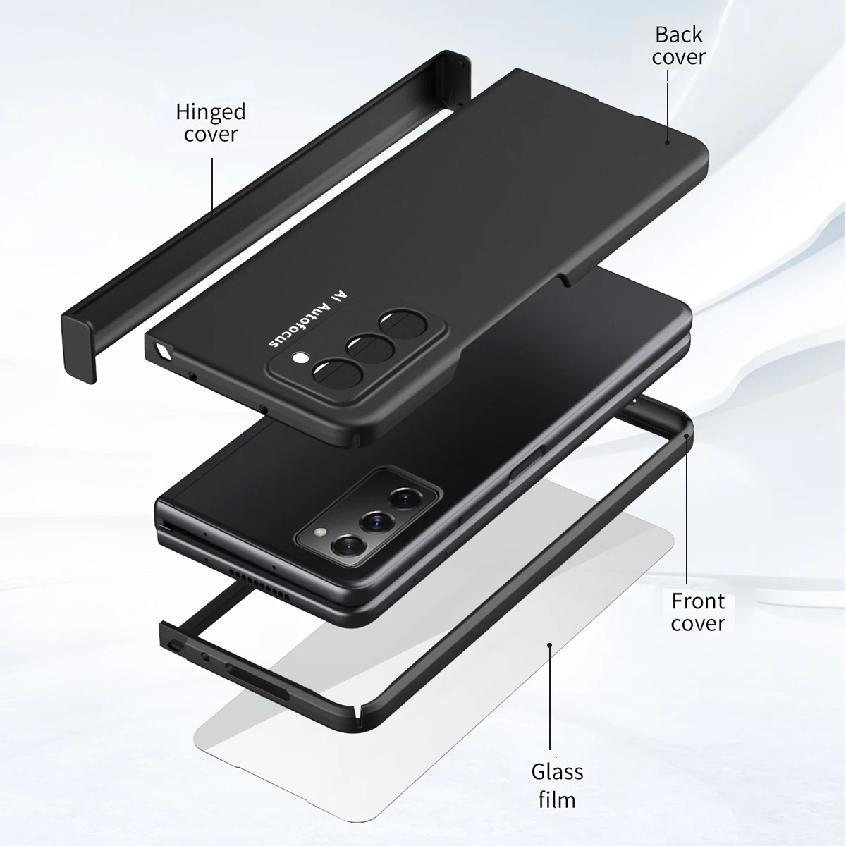 Full Protection Case with Front Screen Glass Film Cover, Funda for Samsung Galaxy Z Fold 5, 4, 3, 2 Hinge