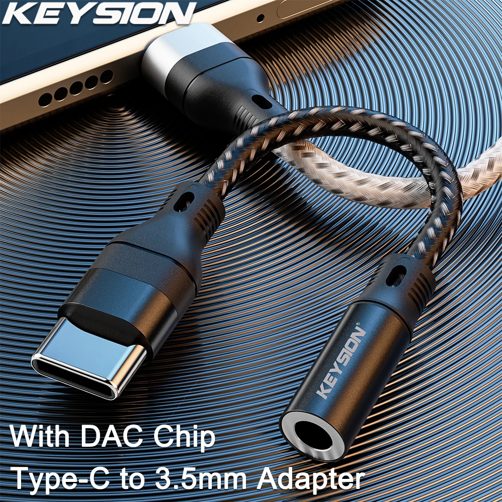 KEYSION USB Type C to 3.5mm DAC Chip Headphone Adapter USB C to3.5 Aux Cable for PC for iPhone 15 Pro Max Macbook Samsung Xiaomi