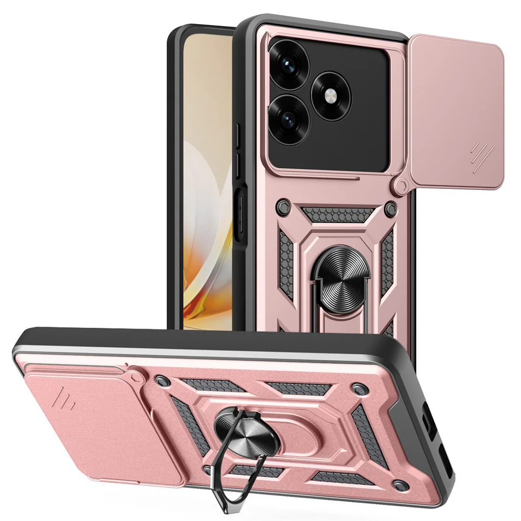 Enhanced Protective Camera Case with Hybrid Metal Ring Holder Cover