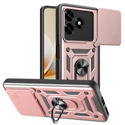 Enhanced Protective Camera Case with Hybrid Metal Ring Holder Cover for Honor X5c (Rose Gold)