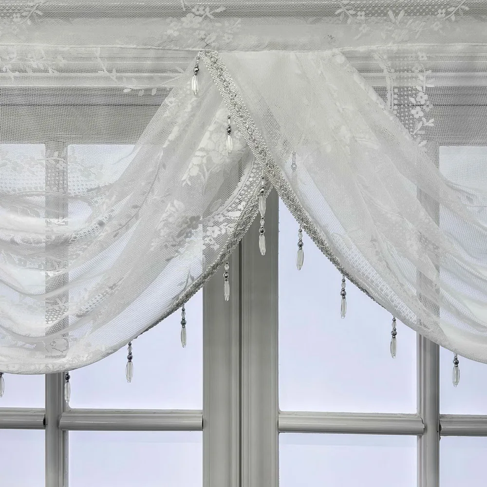 ZZC Tenda A Pannello In Pizzo Semitrasparente - Bianco, Motivo Floreale, 140x90 Cm, Per Cucina E Bagno