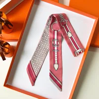 New Women Scarf Skinny Silk Belt Chain Print Bandana Small Handle Bag Ribbons Female Neckerchief Head Scarves & Wraps 5