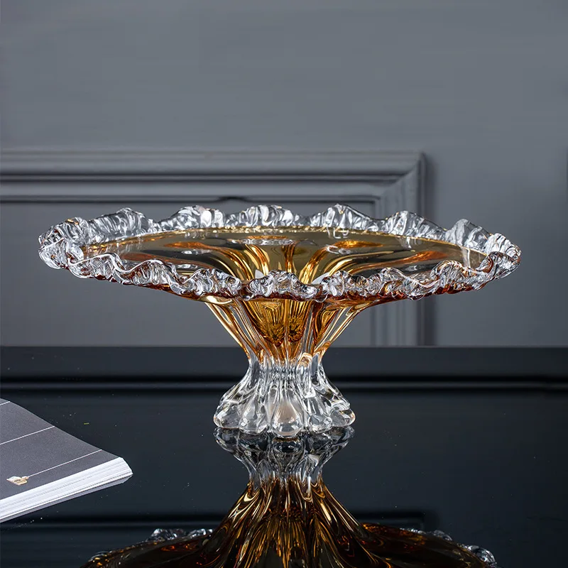 

European style glass fruit tray Household living room coffee table Creative Luxury Crystal Snack Fruit Plate storage containers
