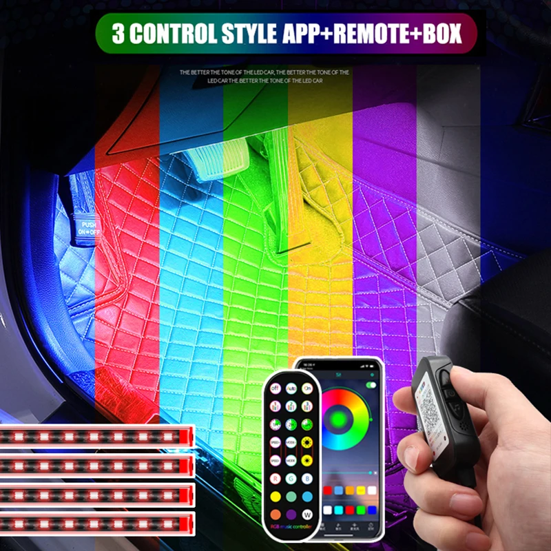 48 led decorative lights car foot light ambient lamp usb app remote box