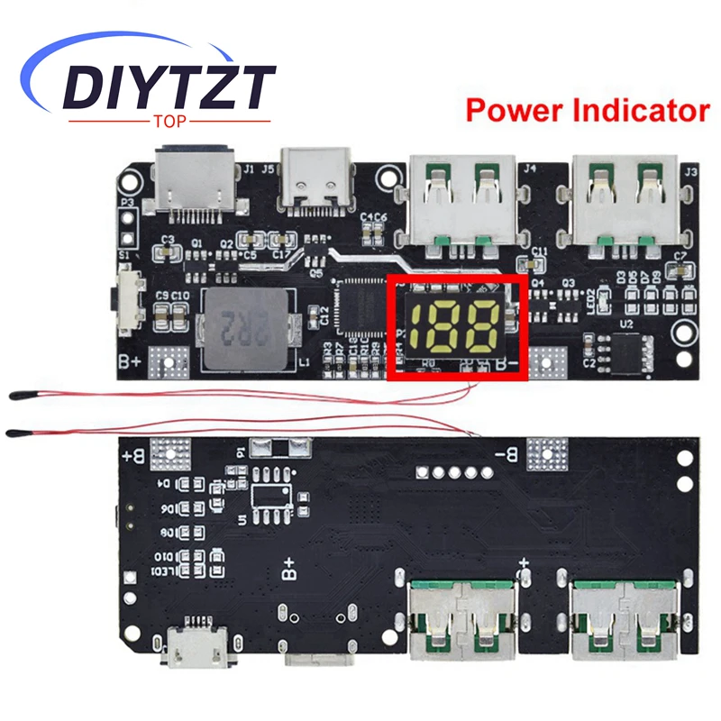 DIYTZT QC4.0 QC3.0 LED Dual USB 5V 4.5A 22.5W Micro/Type-C USB Mobile Power Bank 18650 Charging Module Temperature Protection Power Bank