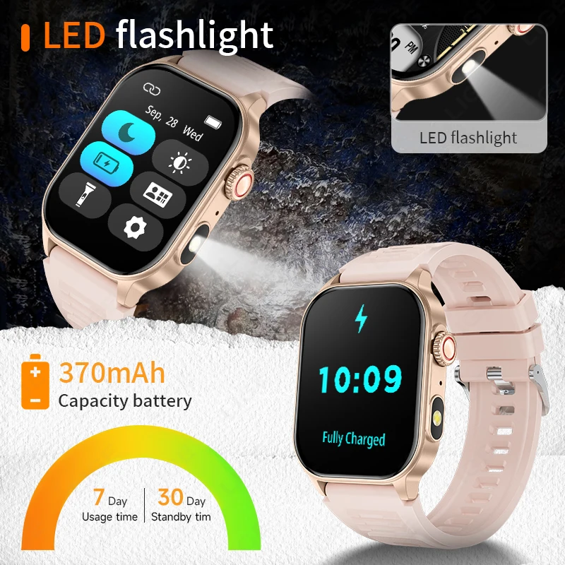 LIGE 2025 New Women Smart Watch Flashlight 2.01” HD Display AI Voice Bluetooth Call Sports Watches Health Monitor Smartwatch Men