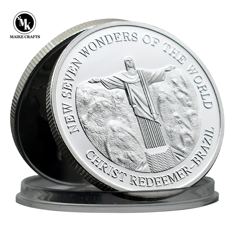 Cristo Redemer-Brasile Moneta Nuovo Mondo Sette Meraviglie Sfida Moneta Artigianato In Metallo Moneta Commemorativa Decorazione Della Casa
