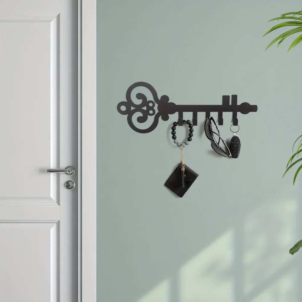 Wall Mounted Key Holder, Key Storage Row Hooks For Wall Decorative , Black Metal Key Organizer Rack Hook for wall Storage Rack 5