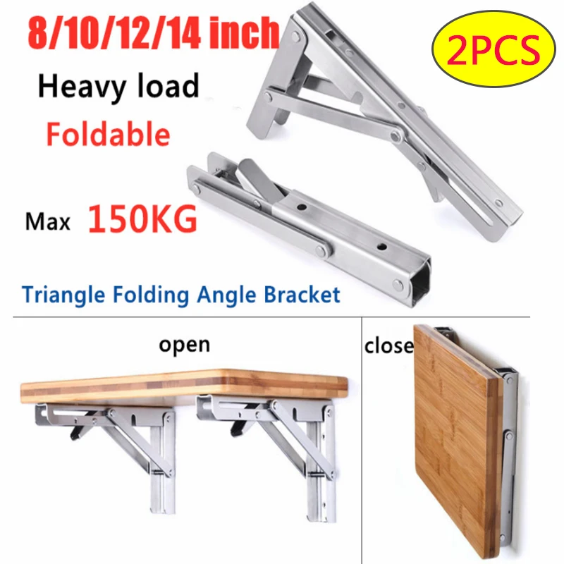 Triangle Folding Angle Bracket Heavy Support Adjustable Wall Mounted Bench Table Shelf Bracket Furniture 2Pcs 10/12/14 Inch