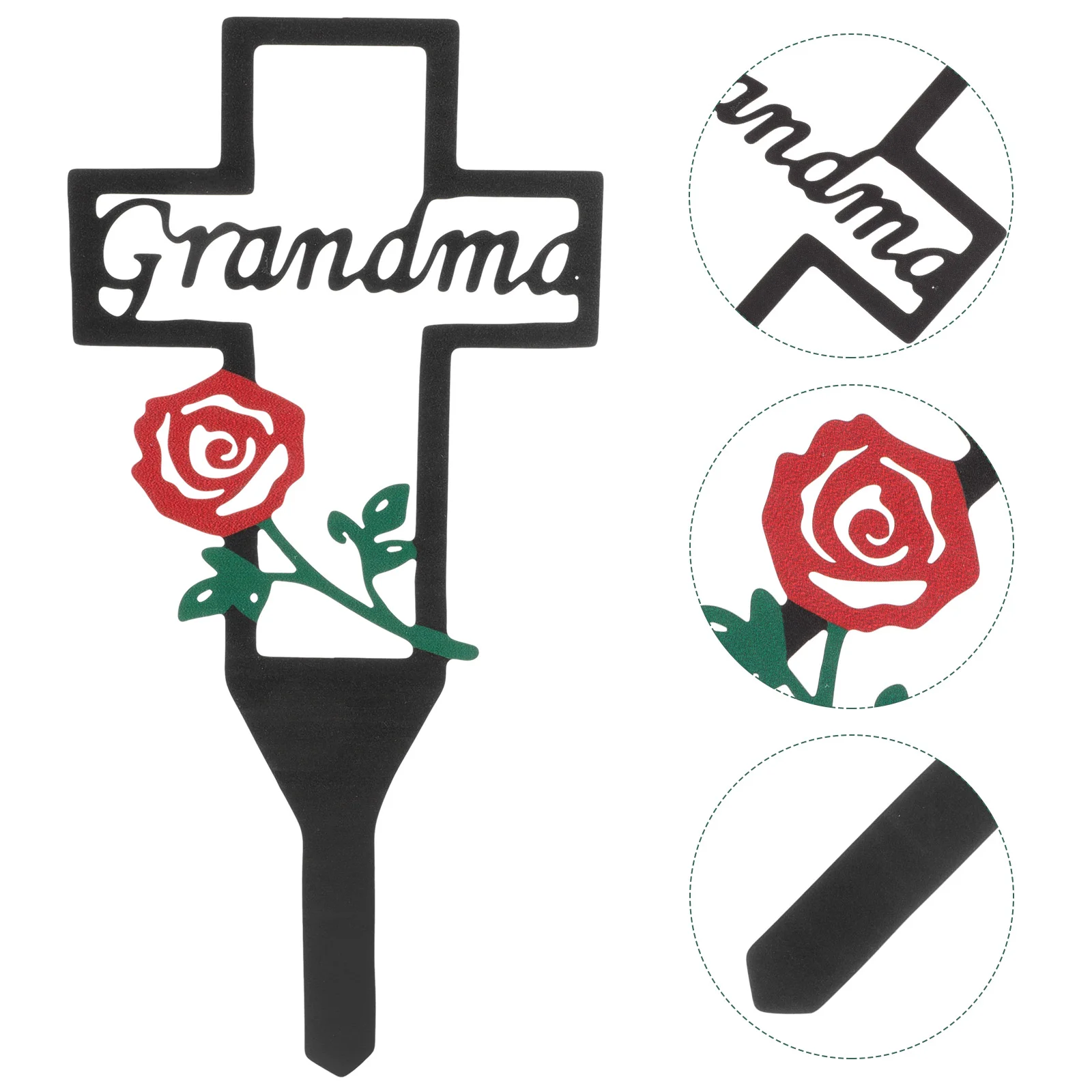기념 묘지 마커 크로스 스테이크 금속 공감 장미 플라크, 정원 마당 표지판, 묘지 장식, 할머니 기념