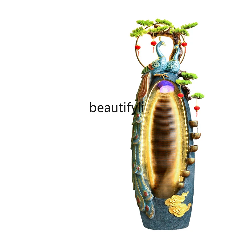 

Peacock Flowing Water Ornaments Chinese Home Decoration Circulating Water Fountain Floor Crafts