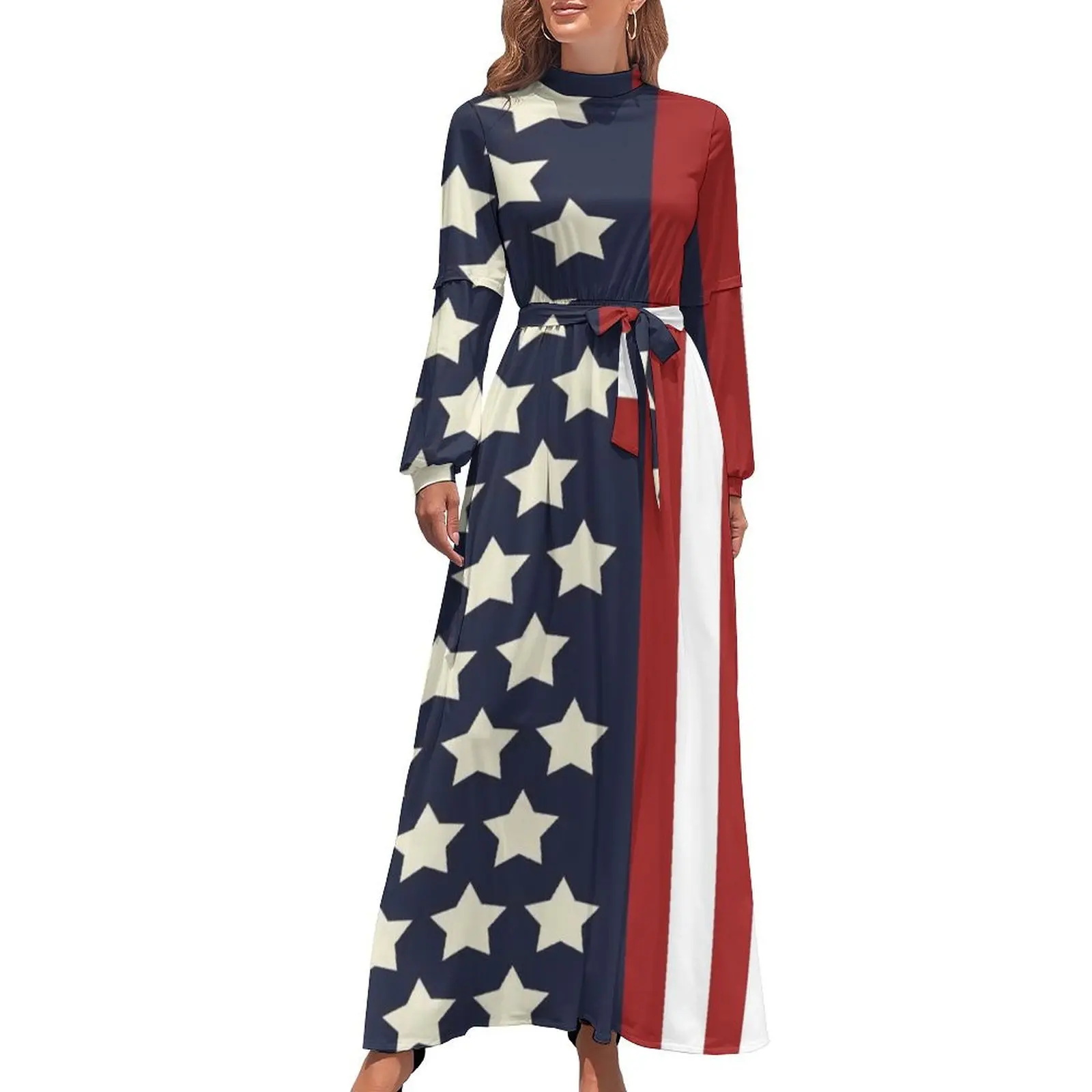 thumbnail image 1 of Vestido largo con estrellas y rayas patrióticas rojas, blancas y azules Cóctel de vestidos Vestido largo de mujer Ropa de mujer, 1 of 5