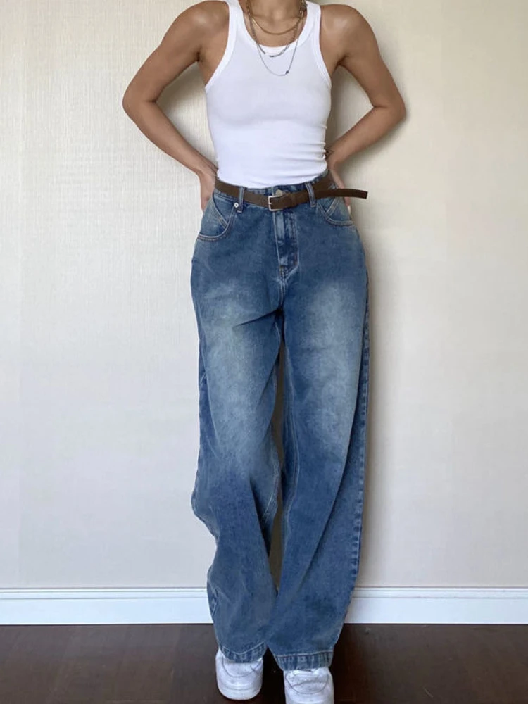 

ADAgirl Denim Blue Jeans Women 90s Streetwear Vintage Baggy High Waist Wide Leg Do Old Slouchy Jeans Hip Hop Causal Mujer Pants