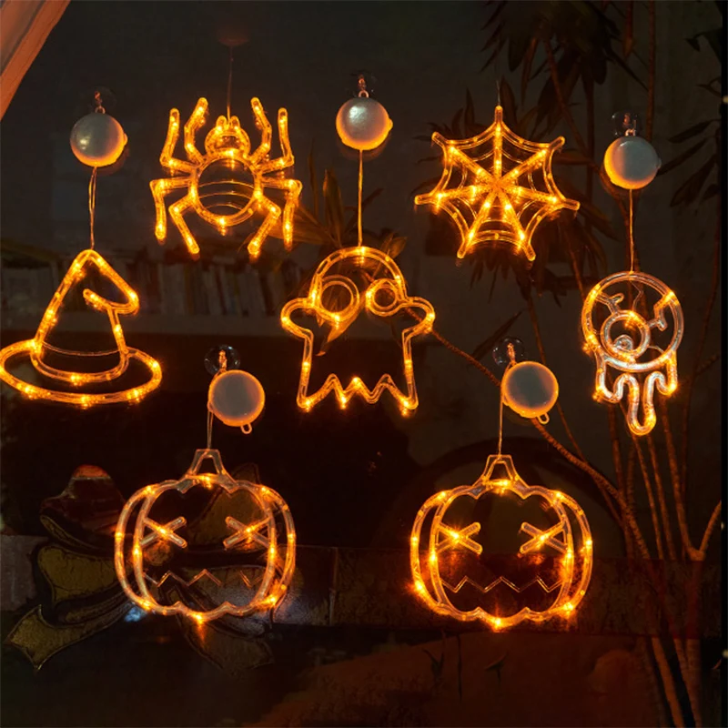 HalloweenDecorationOrangePumpkinGhostHalloweenWindowLightwith