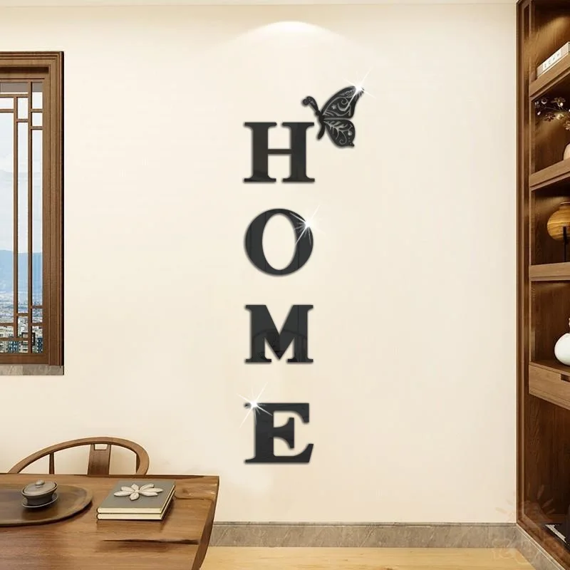 Butterfly Home English Letter Wall Stickers Acrylic Self Adhesive Detachable Wall Stickers Home Decoration Mirrors wall sticker acrylic wall sticker
