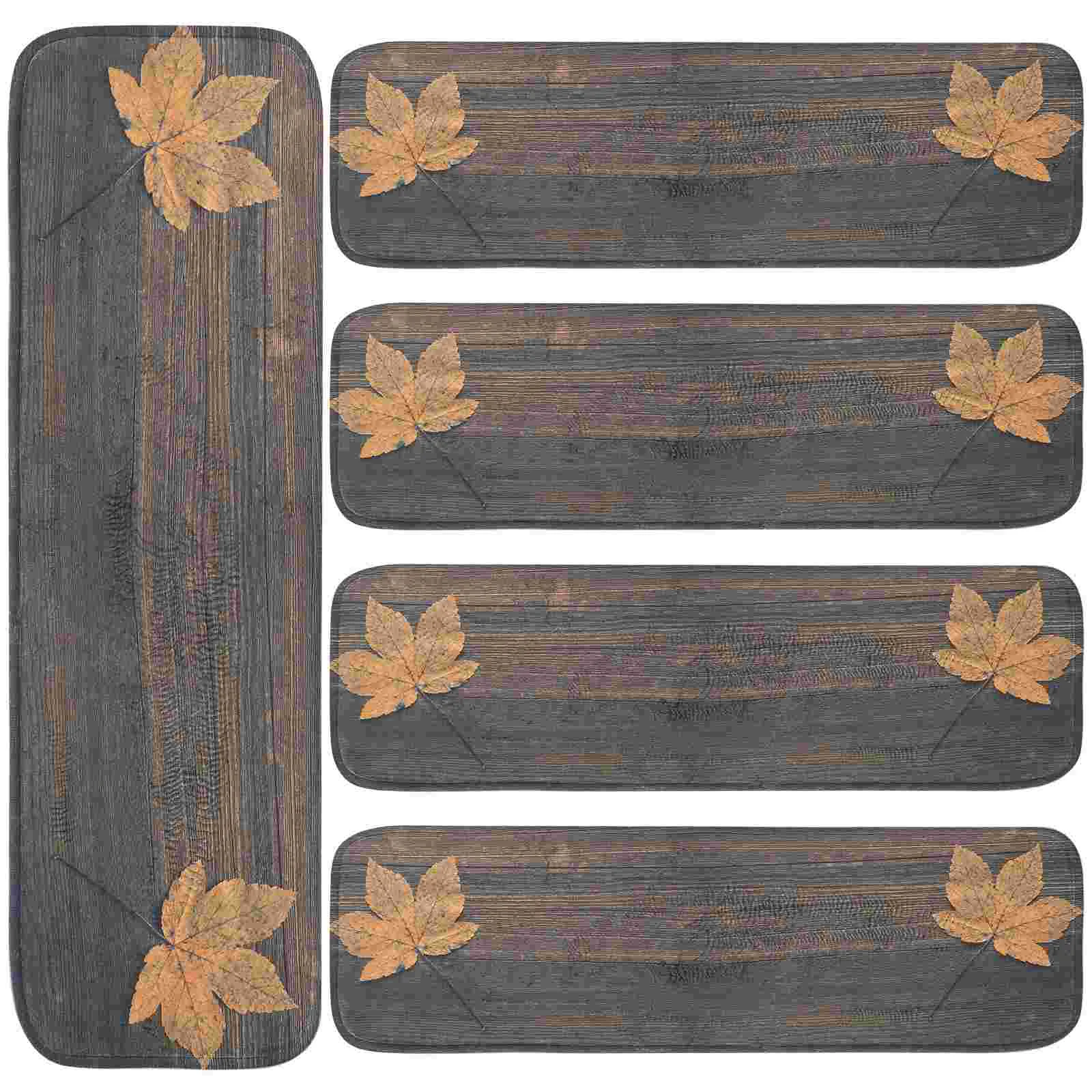 

5pcs Stairs Treads Non- Mats Maple Leaf Plank Pattern Anti- Stairs Protection Cover Rug