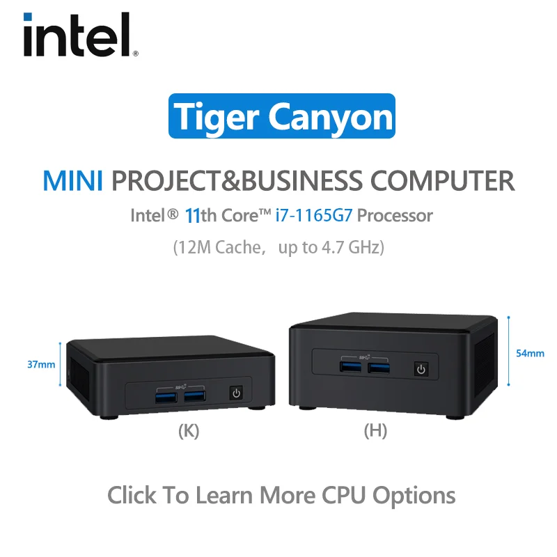 

NUC11TNHi7 Intel NUC 11 Pro Tiger Canyon Home & Business Mini PC Desktop Intel Core i7-1165G7 Processor 4 Cores,8 Threads