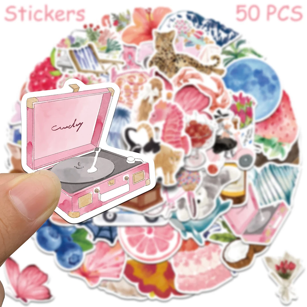50/100 stücke Aquarell Tagebuch Aufkleber Aufkleber Für Telefon Sammelalbum Skateboard Koffer Kühlschrank DIY Graffiti Ästhetische Aufkleber – Detail 8
