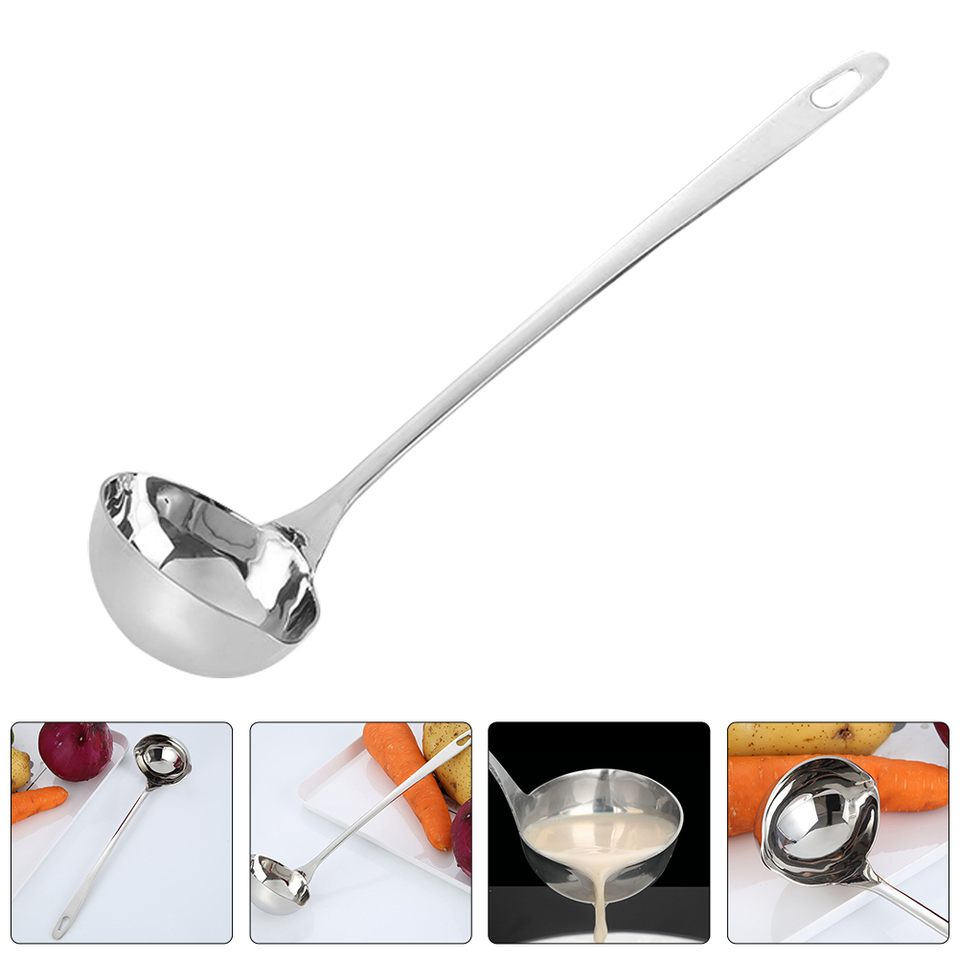 Stainless Steel Long Handle Soup Spoon With Pouring Spout Spoon Soup Colander For Kitchen With Heat Insulation Anti-Scalding