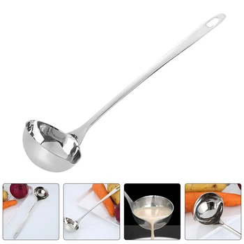 Cucchiaio da zuppa con manico lungo in acciaio inossidabile con beccuccio versatore Cucchiaio da zuppa per cucina con isolamento termico antiscottatura 1